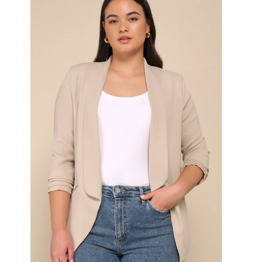 Lulus Miss Punctuality Taupe Lightweight Blazer Size Small NWOT - Picture 10 of 12